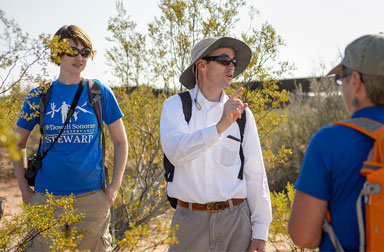 ASU researcher and graduate student doing field research as part of the Global Institute of Sustainability and Innovation at ASU